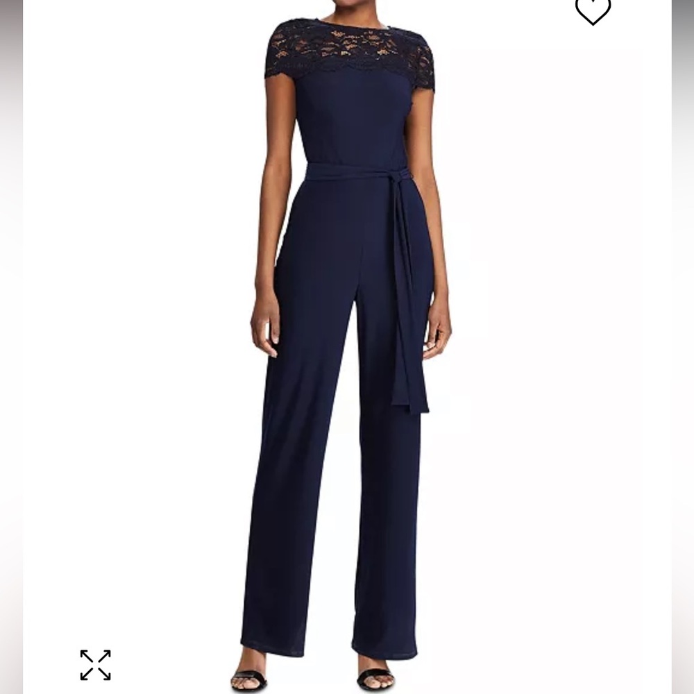 Lauren Ralph Lauren Navy Lace Yoke Jersey Jumpsuit Size 2